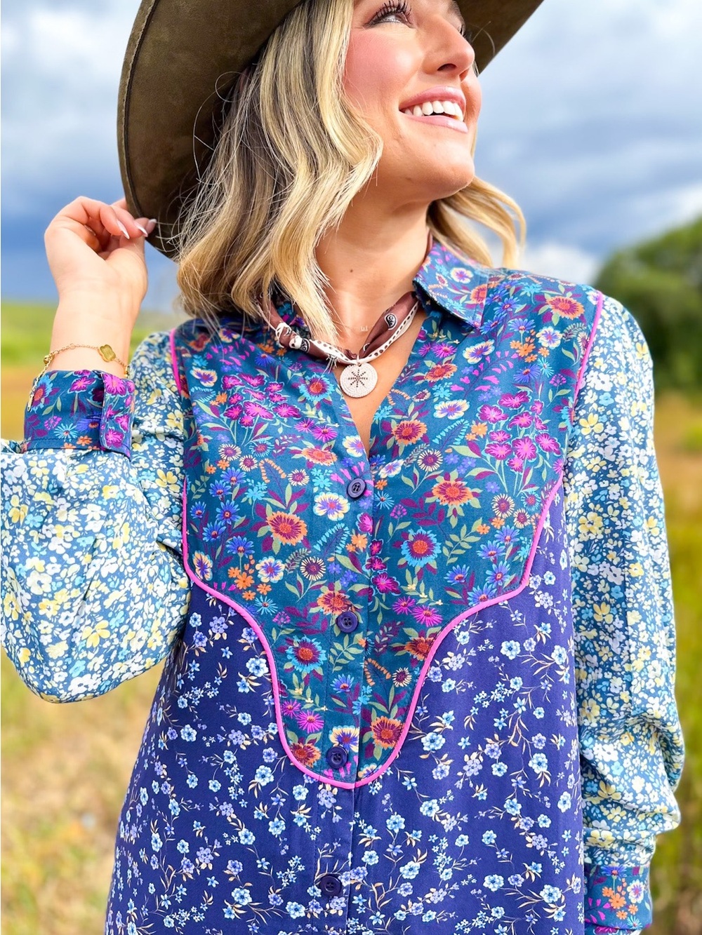 SSYS Livvy Mix Print Dress Long Sleeve Boho Chic Western in Patchwork Floral M - Picture 14 of 15